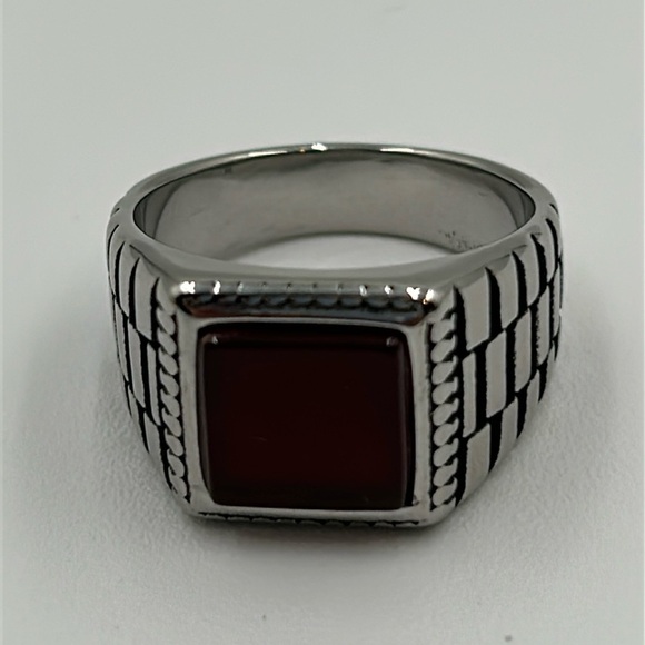 2039- Orange Color Natural Stone Agate Handmade Men's Ring Size 13.5 NWT - Picture 3 of 7